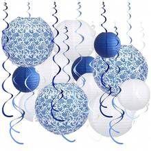 12 piezas linternas de papel con diseño de porcelana azul y blanca con patrones tradicionales chinos, apropiadas para bodas, cumpleaños, festivales, fiestas y decoración del hogar - Multicolor - Ver 9