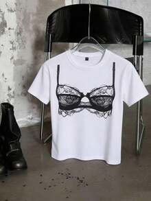 New Y2K Minimalist Summer T-Shirt With Striking Printed Tube Top, Round Neck, Short Sleeve White, Casual And Versatile For Women On Vacation - 白色 - 查看 8