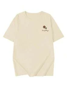 Camiseta de Mujer con Estampado Gráfico, Ligera, de Algodón, para Verano, con Estampado de Rosas, Cuello Redondo, Manga Corta, Casual, Talla Grande, 100% Algodón Puro - Albaricoque - Ver 6