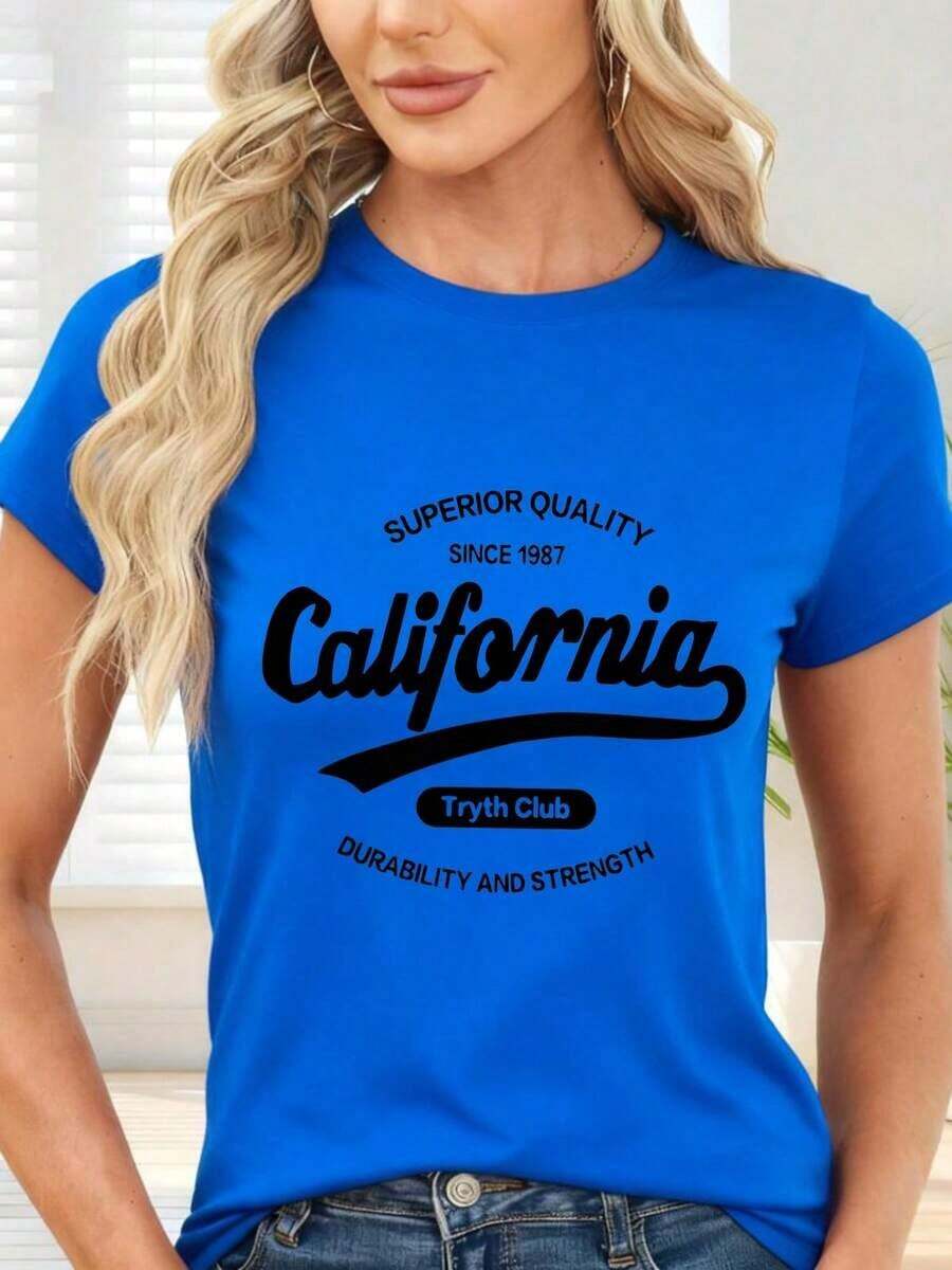 Gift Letter Print T-Shirt For Leisure And Everyday Use Soft - Blue - View 1