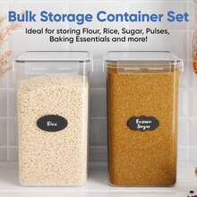 Extra Large Flour And Sugar Storage Containers 9.5L Fl. Oz; Set Of 2 Plastic Bulk Airtight Food Storage Rice Containers With Lids - Marker & Labels. - View 2