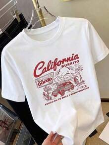 Women's Y2K Style Summer Top, Cute And Fun. Celebrating Retro California Surf Style, Mexican Taco Cuisine, And Retro American Road Trips. Women's T-Shirt With Cartoon Letter Print, Suitable For Various Occasions, Such As A Gift For Festivals, Birthdays, Music Festivals, Mother's Day, Easter, Graduation Season. Casual And Versatile, Comfortable, Perfect For Beach Vacations, Simple And Fashionable, Suitable For Everyday Wear For Women And Girls. Women's Summer Outfits - 白色 - 查看 1