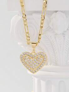 1 pieza Conjunto de collar con colgante de corazón lleno de rhinestones, colgante de corazón romántico, adecuado para mujeres, verano, playa, regalos de Pascua, uso personal - Amarillo Oro - Ver 7