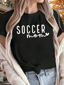 1 Piece Women's Printed T-Shirt "Soccer Mom 2026", Short Sleeve, Suitable For All Four Seasons For Outdoor, Home, Sports, Gift, 180g, Women's Beachwear, Summer Tops - 黑色 - 查看 11