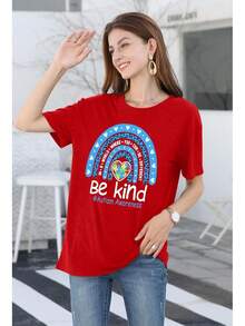 camisetas de apoyo al autismo y la salud mental del arcoíris para mujeres, camisetas de educación especial - Rojo - Ver 3