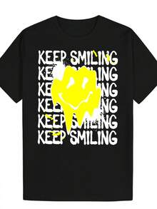 Camiseta unisex, amarillaAlegreCaraMANTENERSONRIO"ImprimirHombresCortoMangaCamisetaInformalCómodoAcondicionamiento físicoAl aire libreDiarioDesgaste,VersátilHombresRopaIdealparaCorrerPescayLayering,ropademujerblusasparadamacasualescamisasdemujerblusablusasparamujercamisas, GráficasimpresoAmigable con la piel, estilo de los 90Retro, Ropa Urbana, De ModacasualCamisetas, GráficasimpresoAmigable con la piel, estilo de los 90Retro, Ropa Urbana, De Modacasualcamisetas - Negro - Ver 5