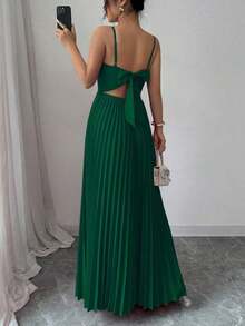 Vestido de mujer elegante y sexy con espalda descubierta y cordones - Verde - Ver 3