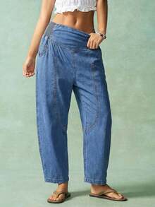 BohoFeels Pantalones acampanados de unicolor casual de vacaciones para mujer - Lavado ligero 2 - Ver 6