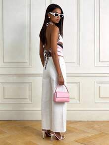 Vintage Elegant Sexy Halter Backless Tie Satin Abstract Print Summer Blouse For Women Pink - Pink - View 6