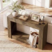 LITTLE TREE 105 Cm Farmhouse Console Table, 2-Tier Storage Sofa Table, Narrow Brown Entryway Table For Living Room Hallway Foyer - Brown - View 6