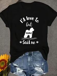 Talla Grande - Talla Grande - Camiseta Gráfica Encantadora con Estampado de Perro para Mujer, 100% Ajuste Regular, Transpirable, Informal, Top de Verano, Ropa Vintage Estética Y2K para Uso Diario - Negro - Ver 1