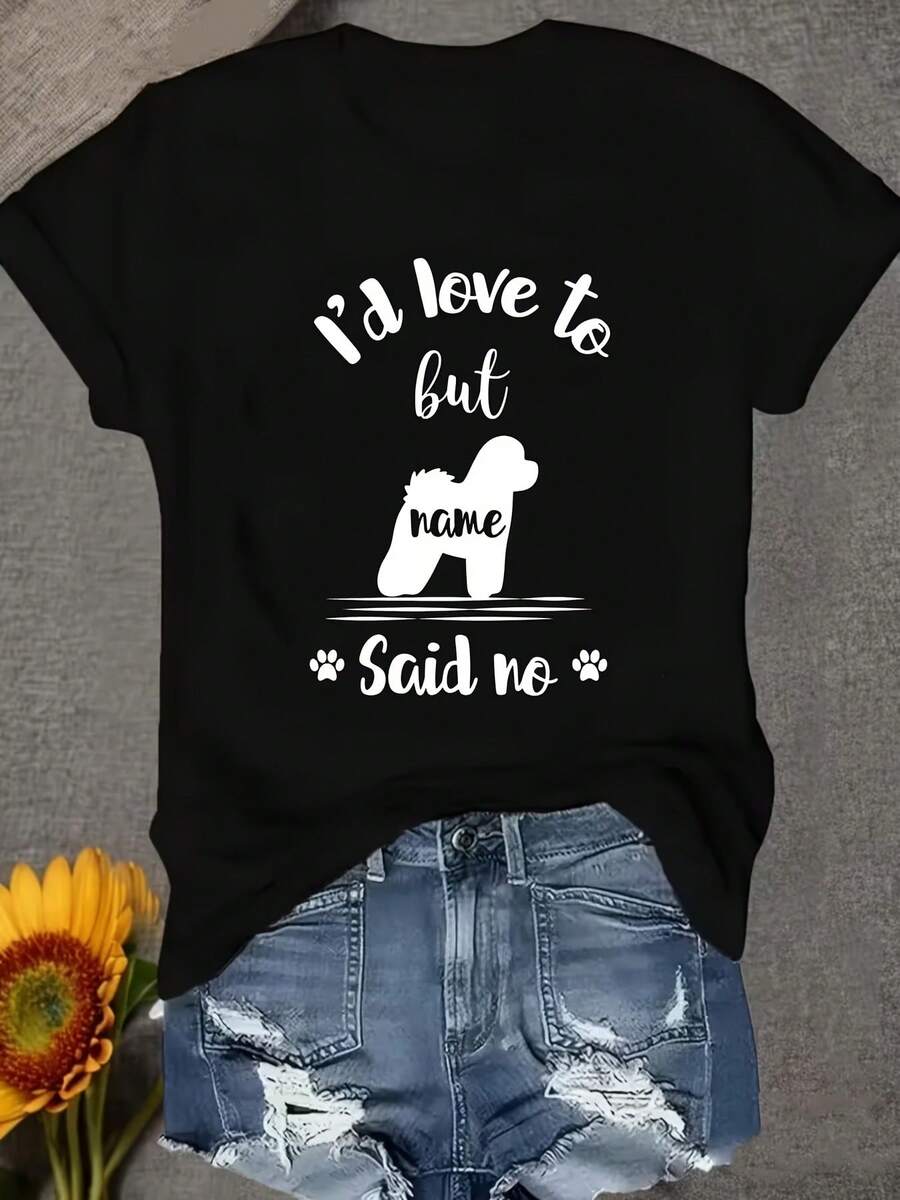 Talla Grande - Talla Grande - Camiseta Gráfica Encantadora con Estampado de Perro para Mujer, 100% Ajuste Regular, Transpirable, Informal, Top de Verano, Ropa Vintage Estética Y2K para Uso Diario - Negro - Ver 1
