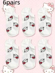 SANRIO 3/6/9 pares de calcetines de tobillo lindos, inocentes, de dibujos animados y casuales para mujer, adecuados para primavera/verano - Multicolor - Ver 5