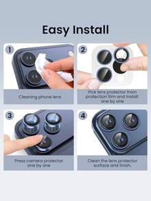 MIGAE 3pcs - (Blue) 18 Pro/18 Pro Max/17 Pro/17 Pro Max Camera Lens Protector, 1:1 Original Camera Lens Protector, 9H Tempered Glass Anti-Explosion, Original Metal Style Ring, High Definition Anti-Scratch Lens Cover, Easter, Spring, Summer, Phone Accessories, Suitable For Phone Cases - Navy Blue - View 6