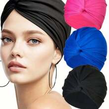 Women's Long Hair Black Swimming Cap, Fabric Swimming Cap, Soft & Pressure-Free Swimming Cap, Elastic Fabric Won't Squeeze Head, High-End Swimming Cap, Beach Accessory, Swimming Pool Floats - Multicolor - View 2