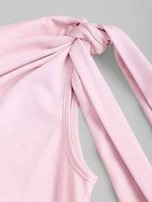 Vestido ceñido sexy con volantes asimétricos en los hombros, que cincha la cintura y tiene una silueta favorecedora, falda mini elegante francesa - Rosa Pálido 2 - Ver 4