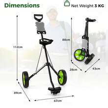 GOFLAME 2-Wheel Golf Push Pull Cart Folding Golf Trolley With Scoreboard - 綠色 - 查看 2