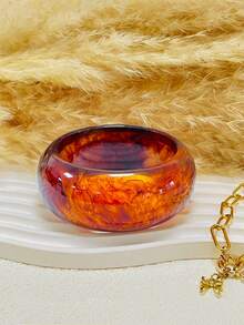 3pcs Set European And American Exaggerated Geometric Bangles, Dark Green And Amber Color Combination, Luxury Minimalist Elegant Open Cuff Bracelets, Versatile Unique Stackable Jewelry For Women - Multicolor - View 3