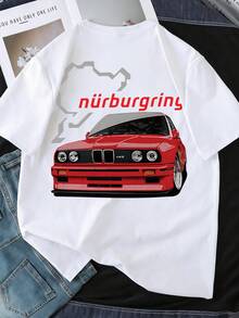 lgodón, negra, con diseño de carreras del Nürburgring, corte holgado, manga corta, algodón puro, nueva colección primavera/verano, ropa deportiva para hombre, elegante, suave y transpirable. - Burdeos - Ver 3
