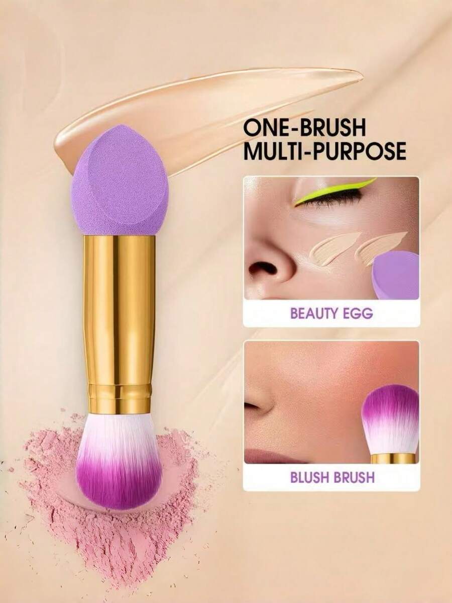 Bộ 1/3 bông mút trang điểm màu tím + cọ trang điểm - Nhiều màu - Xem 1