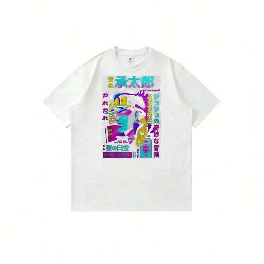 Women's T-Shirt. Unisex Casual Summer Short-Sleeved T-Shirt With Cartoon Print Of JoJoss , Jotaros Kujos And Star Platinum (Y2K Art). Comfortable And Lightweight - 白色的 - 查看 1