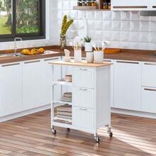 Kitchen Trolley, Serving Trolley With 3 Drawers, 3 Shelves, Countertop, Kitchen Trolley With Wheels, Storage Trolley, White, 67 X 37 X 85 Cm - White - View 8
