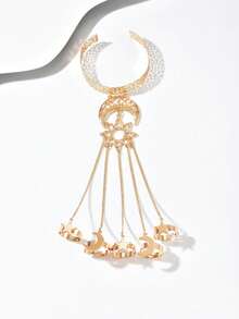 1 buah Gelang Jari Rantai Berongga Gaya Gotik, Gelang Jari Rantai Berongga Gaya Timur Tengah yang Dipersonalisasi dengan Motif Bulan Sabit, Bintang, dan Rumbai Gaya Gotik. - Yellow Gold - View 4