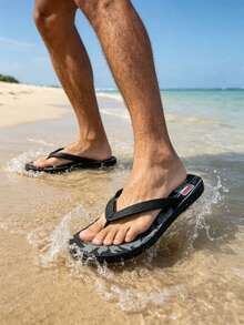 Men's Fashion Slippers With Coconut Tree & Letter Design, Casual Flip Flops For Beach, Party, Home & Outdoor, Summer - Black a - View 12