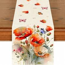 1 Polyester Fashion Watercolor Flower & Leaf Table Runner - Red, Orange, Pink, Green Plant Patterns, Suitable For Weddings, Kitchen, Dining Room, Coffee Table, Holiday & Party Decorations - Summer Seasonal Table Sizes 13X48/13X72 - Nhiều màu - Xem 1