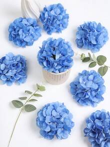 6/12pcs Multicolor Artificial Hydrangea Flowers With Stems, Polyester Fake Flower Heads, Suitable For Home Decor, Wedding Venue Decoration, Birthday Party, Bedroom, Living Room, Creative Display - Blue - View 4
