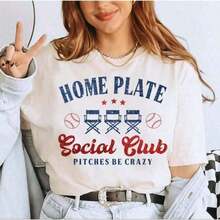 1 Piece Baseball T-Shirt For Mom, Social Club Home Plate T-Shirt, Gift For Baseball Mom, 180g - Women's Summer Clothes, Plus Sizes, Short Sleeve, Perfect Gift For Mother's Day, 180g - 白色 - 查看 1