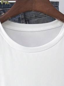Camiseta casual de mujer con estampado de leopardo y corazón, cuello redondo, de una sola pieza. - Blanco - Ver 2