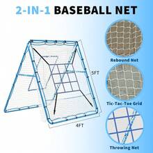 Adjustable 5x4 Ft Rebound Net For Baseball And Softball – 9 Zone Angled Trainer – Multi-Sport Equipment For Backyard Practice – Durable Training - A - View 3
