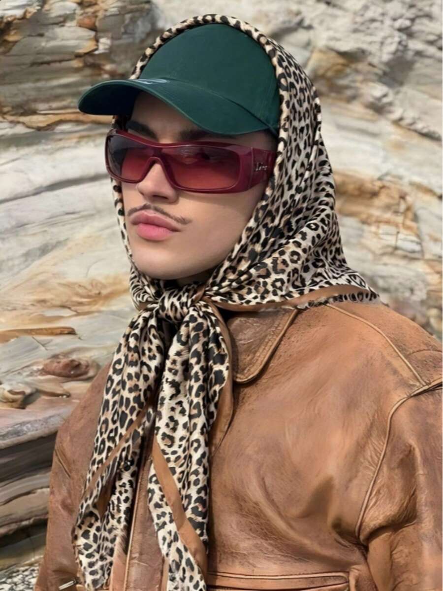 1 Buah Syal Persegi Motif Leopard, Bandana Lembut untuk Dekorasi Rambut, Perlindungan Matahari di Luar Ruangan - MultiWarna - View 1