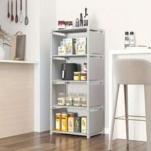 Freestanding Bookshelf, Multi-Functional, Nordic Style, Metal Bookcase - Easy Assembly, Suitable For Home, Office, Dorm And Apartment Rental - 4-compartment Display Shelf - Gray - View 5