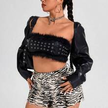 ICON Plus Size Women's Fashion Tiger Stripe Washed Frayed Hem Denim Shorts - Multicolor - Ver 6