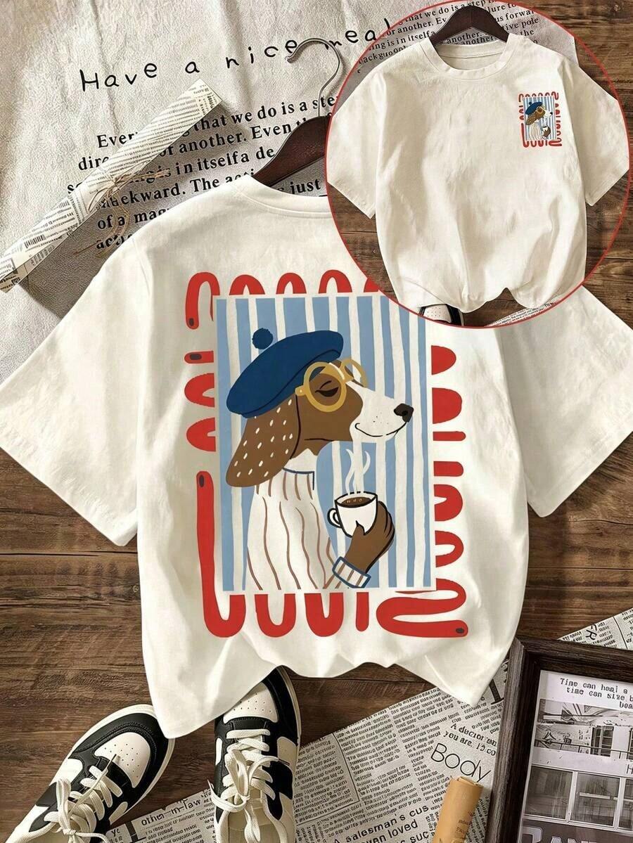 Spring/Summer Local. Women's Blouses, Women's T-Shirts. 180g (S-XXXL) Women's Short-Sleeved T-Shirt With Letter Print And Round Neck, Modern And Versatile For Everyday Wear. - 杏子 3 - 查看 1