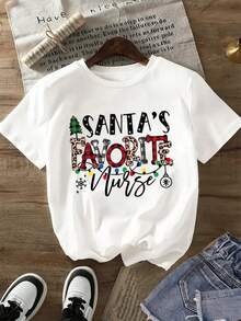 Camiseta de mujer Navidad vacaciones casual camisa de cuello redondo Navidad atmósfera festiva moda moda de manga corta regalo de vacaciones impresión camisa de manga corta entrega local alén aodón suave comodidad disfrutar de descuento adecuado parascua, Halloween, Acción de Gracias, Navidad, etc. - Blanco - Ver 2