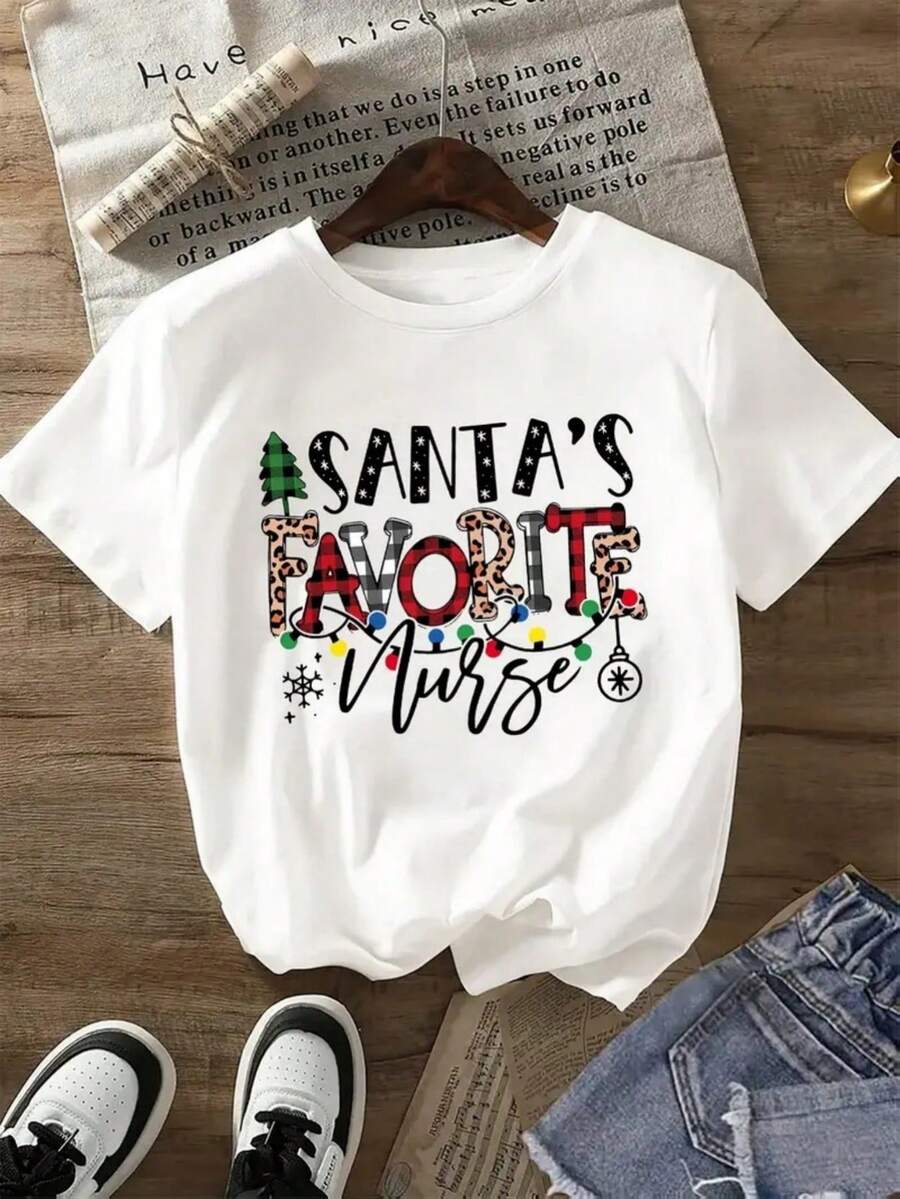 Camiseta de mujer Navidad vacaciones casual camisa de cuello redondo Navidad atmósfera festiva moda moda de manga corta regalo de vacaciones impresión camisa de manga corta entrega local alén aodón suave comodidad disfrutar de descuento adecuado parascua, Halloween, Acción de Gracias, Navidad, etc.