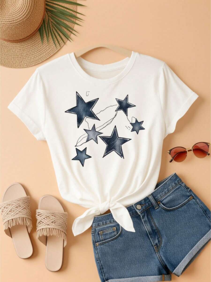 Women's White Short-Sleeved T-Shirt With A Crew Neck, Casual Summer T-Shirt, Soft And Breathable, Versatile For Home, Casual Wear, And A Perfect Gift For Mother's Day And Casual Wear. Minimalist Style Fashion Clothing. - 白色 - 查看 1