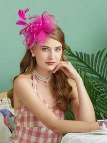 1pc Women's Tea Party Horse Racing Hat Kentucky Derby Hat Floral Mesh Hair Accessory Hair Clip Wedding Headpiece - Hot Pink - View 3