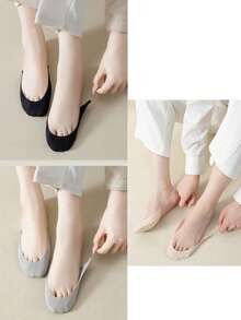 3 Pairs Women's Forefoot Invisible Thin Socks, Non-Slip Half-Toe Socks, Summer Silicone Anti-Slip Socks, Ice Silk Thin Breathable Invisible Socks, Suitable For High Heels, Sneakers, Flats And Sandals. Invisible Yet Beautiful, Highly Elastic Fit Any Foot Type, Essential For Travel And Daily Wear - Multicolor - View 15