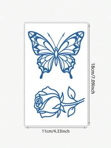 1片玫瑰花图案，半永久植物临时纹身贴纸，蝴蝶纹身，仿真纹身人体彩绘临时纹身贴纸，可持续7-14天，男女通用，防水防汗，适用于腰部、胸部、腿部、腹部和背部，可遮盖疤痕，适合舞会、舞台表演、现代艺术人体彩绘等场合。 - 藍色 - 查看 4