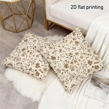1pc Rustic Style Brown Floral Short Plush Throw Pillow Cover - Double-Sided Print, Vintage Matte Brown Floral Pattern, With Zipper, Suitable For Warm Bedroom And Romantic Country Decor - Inner Cushion Not Included, Flat 2D Version - Multicolor - View 2