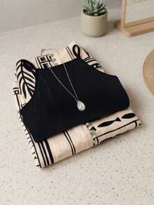Contrast Color Casual Beach Vacation Tank Top & Mini Skirt 2 Pieces Set Elegant Summer - Multicolor - View 3
