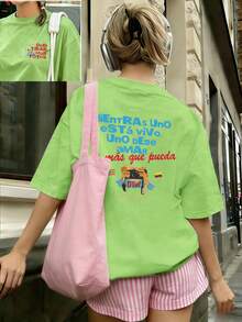 T-Shirt Da Donna 100% Cotone 2026 Con Stampa Di Rana E Coniglietto Portoricano "DtMF", Vestibilità Comoda, Abbigliamento Estivo, Top Estivi Taglie Forti, Serie K-Pop Warrior, Top - 昂貴的綠色 - 查看 7