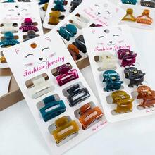 6pcs Mini Jelly Color Geometric Hair Clips, Retro French Style Bangs Clips, Hair Accessories Vacay Beach Claw Clips - Type F - View 4