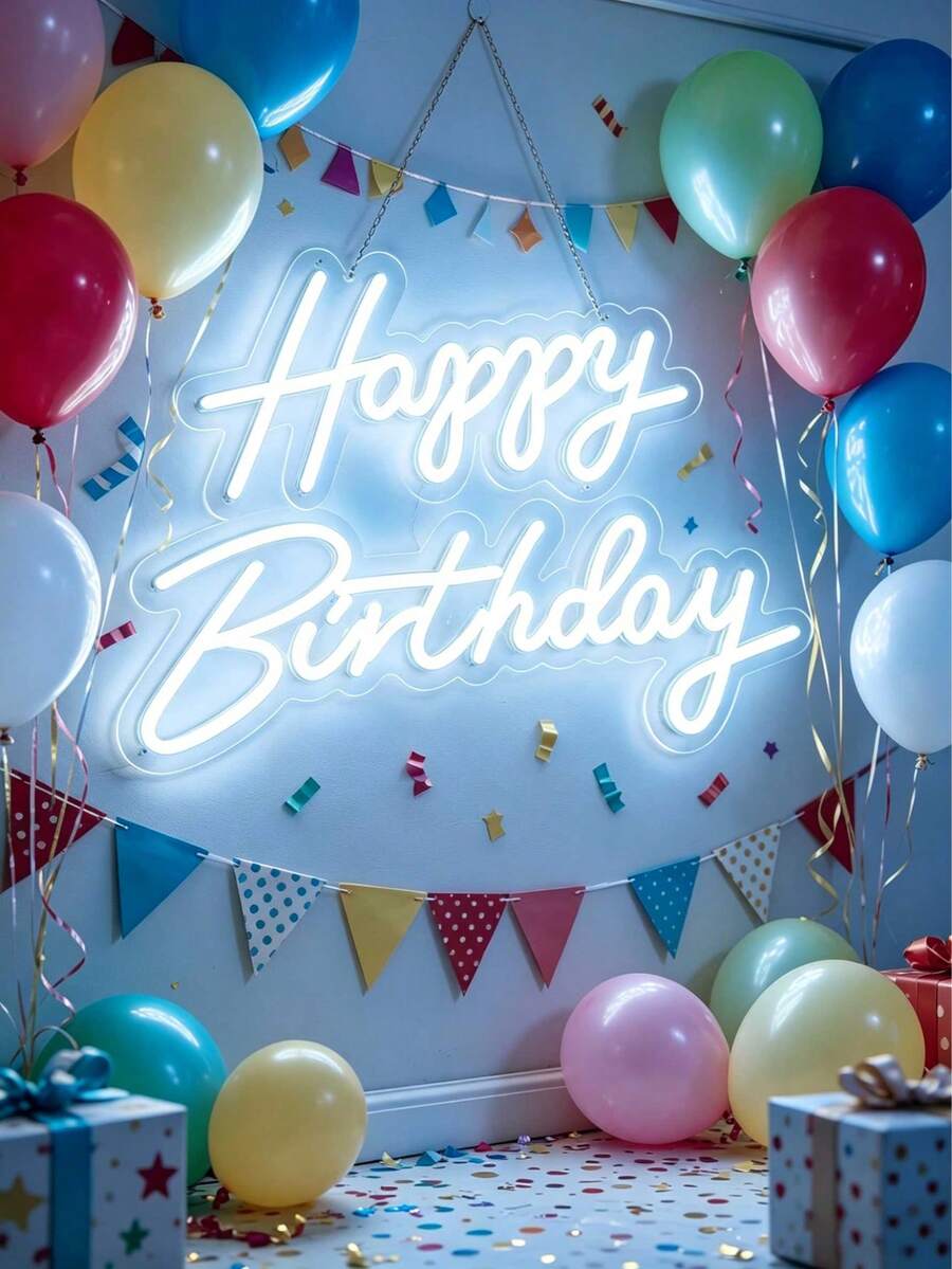 1pc Happy Birthday LED Neon Sign, Holiday Wall Decor, Home Party & Dorm Room Decoration, USB Powered, Ideal For Birthday Party Theme
