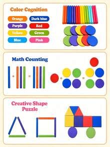 Wooden 6 In 1 Multifunctional Color Sorting Cups - Vibrant Rainbow Blocks, Counting & Color Recognition Game, Ideal For Birthdays & Christmas Gifts, Educational Toy|Playful Design|Durable Wooden Construction, Colorful Building Blocks - Multicolor - View 11