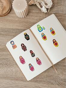 58张俄罗斯套娃主题贴纸 - 传统与时尚风格，适合装饰日记本、笔记本、杯子和笔记本电脑，手工制作，办公及学习用品 - 多色 - 查看 6